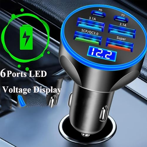 6-Port USB Car Charger with LED Display – Fast Charging PD & QC3.0 (60W)